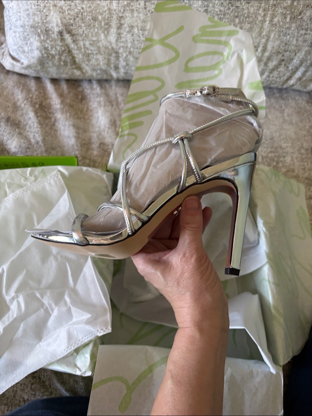 2/$100 SAM EDELMAN NIB Silver Isadora Ankle Strap Sandal, Metallic Heels - Picture 10 of 17